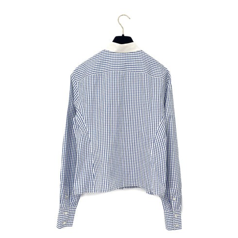 CHANEL COCOMARK GINGHAM CHECK BLOUSE BLUE WHITE COTTON RTW 90286902
