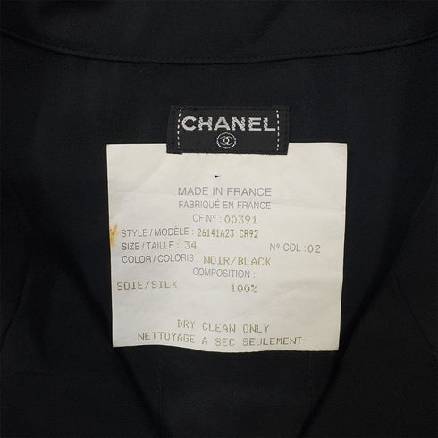 CHANEL VINTAGE PLEATED SLEEVELESS TOPS CLOVER GOLD BUTTON BLACK SILK 34 RTW 90286903 - PURPOSE
