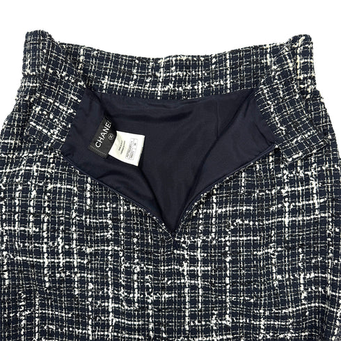 CHANEL COCO BUTTON TWEED JACKET SKIRT SET NAVY COTTON 36 P47 RTW 90286904