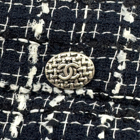 CHANEL COCO BUTTON TWEED JACKET SKIRT SET NAVY COTTON 36 P47 RTW 90286904