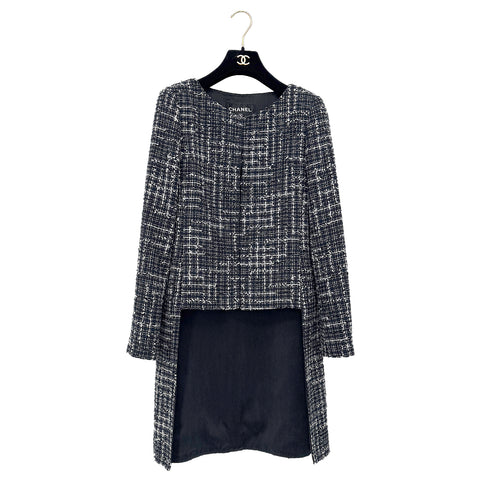CHANEL COCO BUTTON TWEED JACKET SKIRT SET NAVY COTTON 36 P47 RTW 90286904