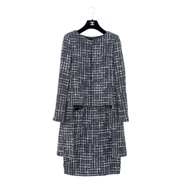 CHANEL COCO BUTTON TWEED JACKET SKIRT SET NAVY COTTON 36 P47 RTW 90286904