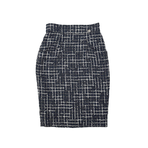 CHANEL COCO BUTTON TWEED JACKET SKIRT SET NAVY COTTON 36 P47 RTW 90286904