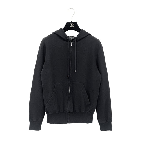 CHANEL ZIP HOODIE BACK COCO PARINT SEQUINS BLACK COTTON S P63 RTW 90286907