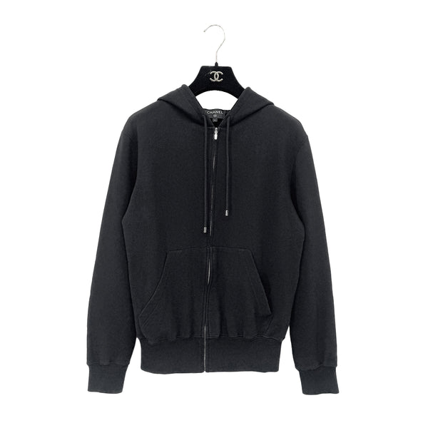 CHANEL ZIP HOODIE BACK COCO PARINT SEQUINS BLACK COTTON S P63 RTW 90286907