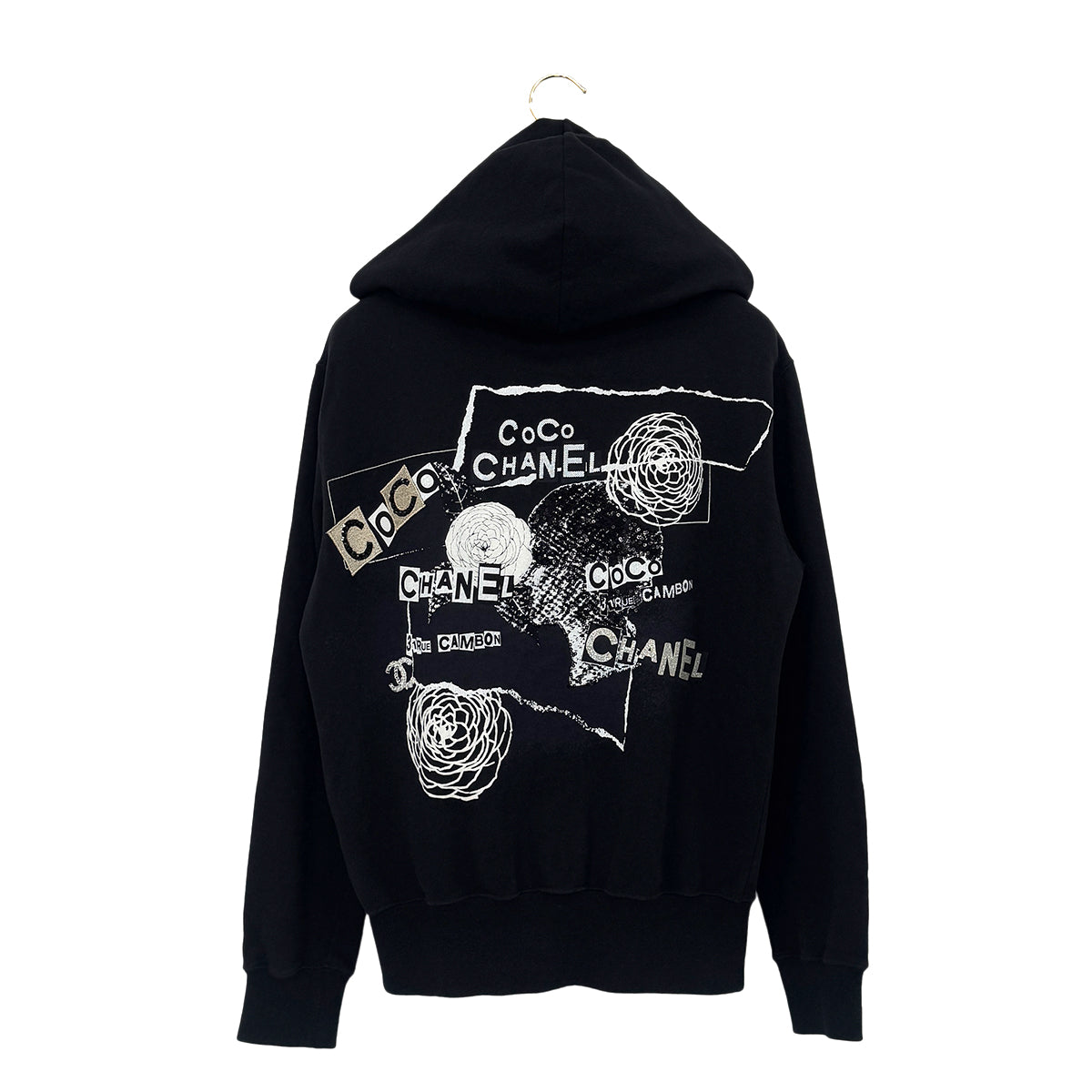 CHANEL ZIP HOODIE BACK COCO PARINT SEQUINS BLACK COTTON S P63 RTW 90286907