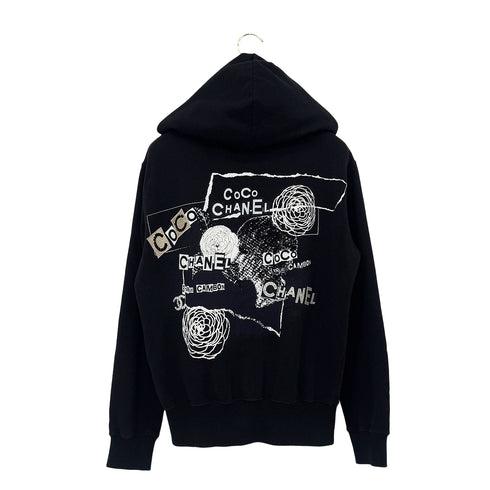 CHANEL ZIP HOODIE BACK COCO PARINT SEQUINS BLACK COTTON S P63 RTW 90286907