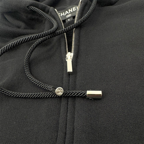 CHANEL ZIP HOODIE BACK COCO PARINT SEQUINS BLACK COTTON S P63 RTW 90286907