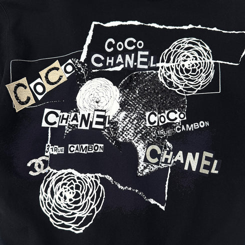 CHANEL ZIP HOODIE BACK COCO PARINT SEQUINS BLACK COTTON S P63 RTW 90286907
