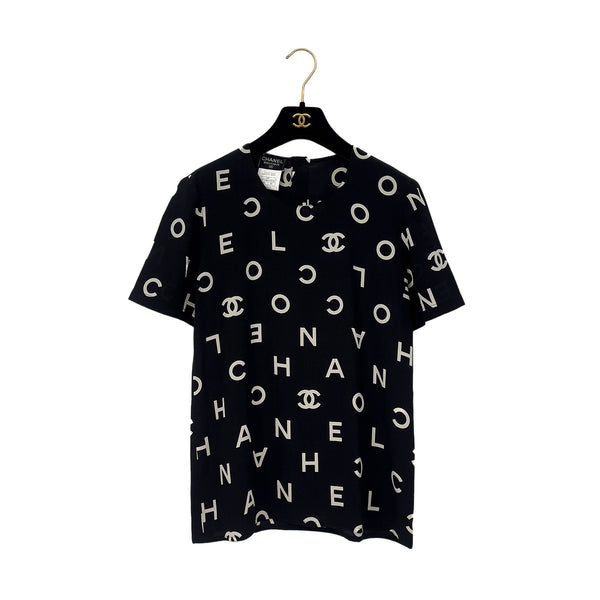 CHANEL VINTAGE LOGO COCOMARK BLOUSE TOPS BLACK WHITE SILK 38 97P RTW 90286908