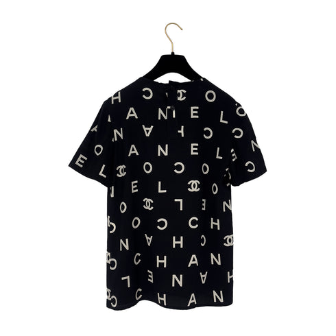 CHANEL VINTAGE LOGO COCOMARK BLOUSE TOPS BLACK WHITE SILK 38 97P RTW 90286908 - PURPOSE