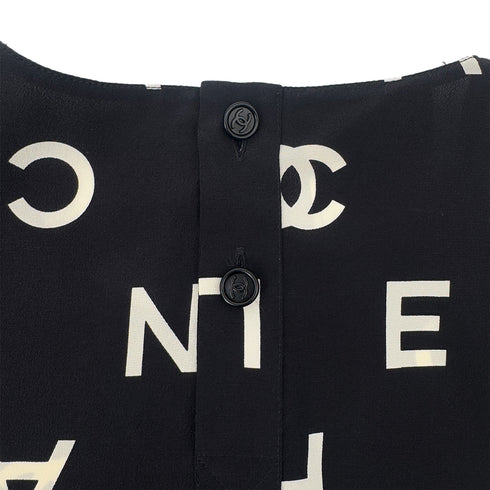 CHANEL VINTAGE LOGO COCOMARK BLOUSE TOPS BLACK WHITE SILK 38 97P RTW 90286908 - PURPOSE