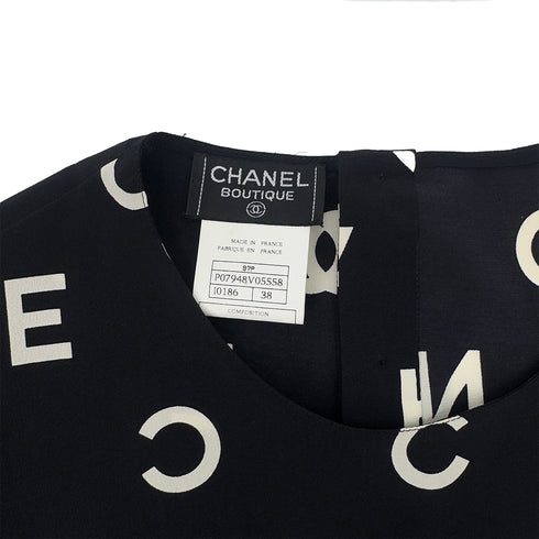 CHANEL VINTAGE LOGO COCOMARK BLOUSE TOPS BLACK WHITE SILK 38 97P RTW 90286908 - PURPOSE
