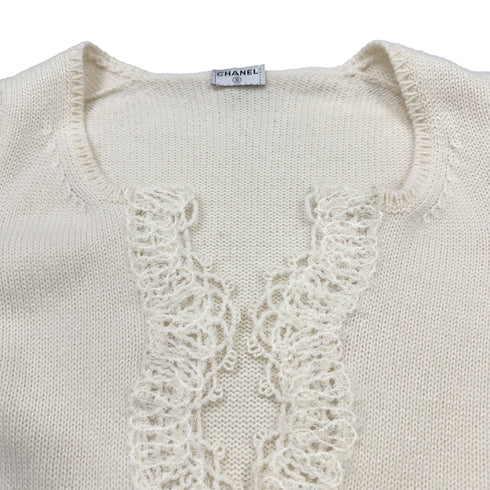 CHANEL KNITTING LACE CARDIGAN SKIRT SET IVORY CASHMERE 36 06C RTW 90286910