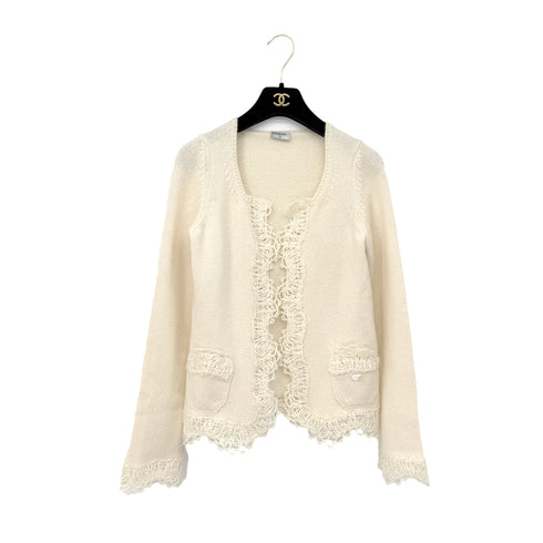 CHANEL KNITTING LACE CARDIGAN SKIRT SET IVORY CASHMERE 36 06C RTW 90286910