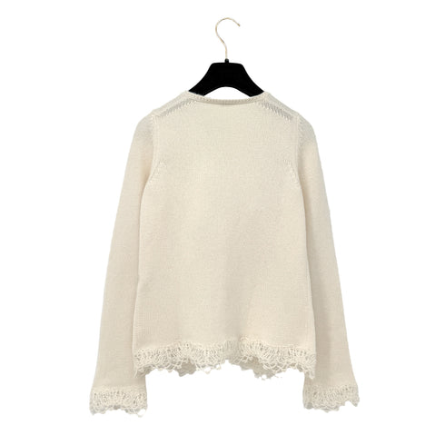 CHANEL KNITTING LACE CARDIGAN SKIRT SET IVORY CASHMERE 36 06C RTW 90286910