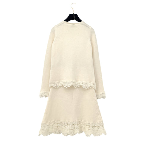 CHANEL KNITTING LACE CARDIGAN SKIRT SET IVORY CASHMERE 36 06C RTW 90286910