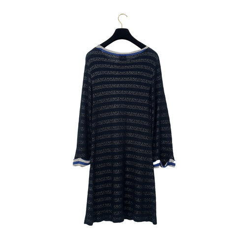 CHANEL BORDER DRESS COCO BUTTON NAVY COTTON 38 P47 RTW 90286911