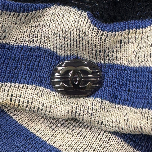 CHANEL BORDER DRESS COCO BUTTON NAVY COTTON 38 P47 RTW 90286911