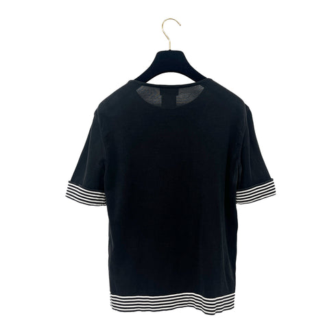 CHANEL COCOMARK BORDER SLEEVES TOPS BLACK COTTON 40 P10 RTW 90286912