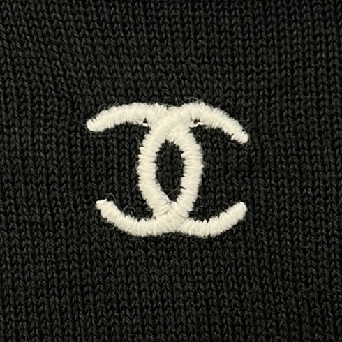 CHANEL COCOMARK BORDER SLEEVES TOPS BLACK COTTON 40 P10 RTW 90286912