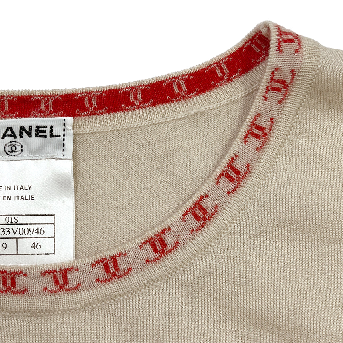 CHANEL SHORT SLEEVE TOPS COCOMARK BEIGE CASHMERE 46 01S RTW 90286916