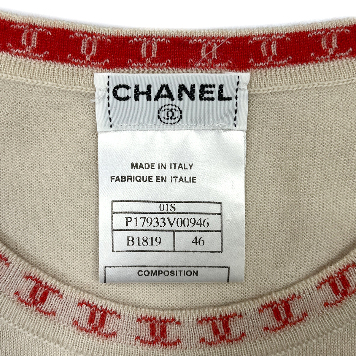 CHANEL SHORT SLEEVE TOPS COCOMARK BEIGE CASHMERE 46 01S RTW 90286916