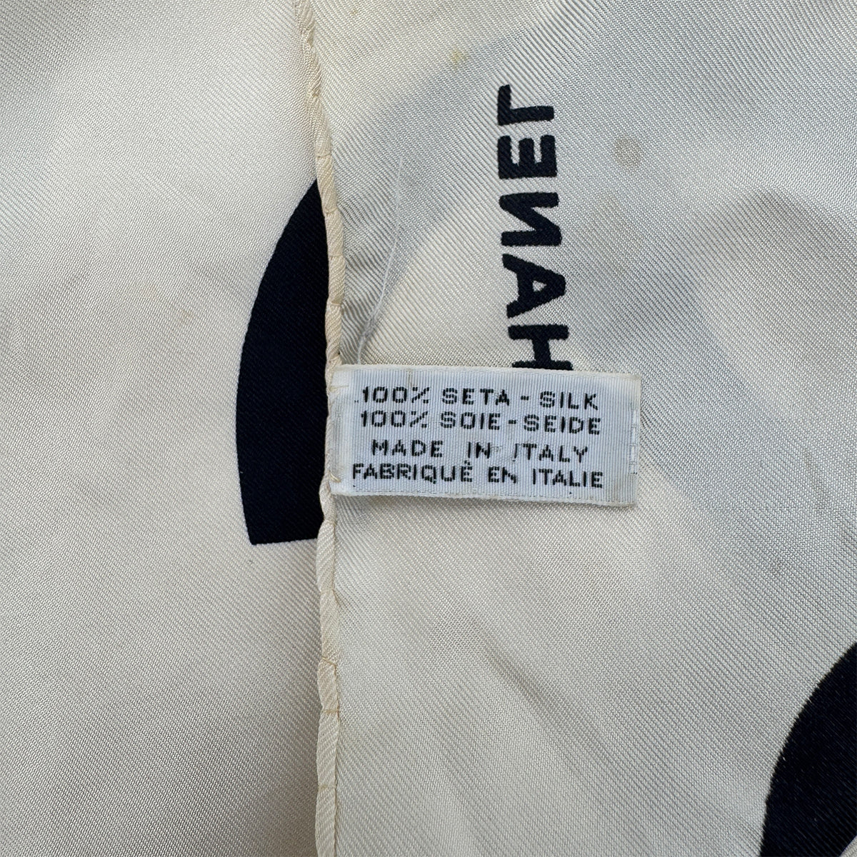 CHANEL VINTAGE SCARF COCOMARK BEIGE BLACK SILK 90286919