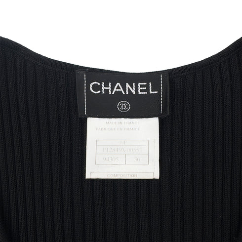 CHANEL VINTAGE COCO BUTTON SLEEVELESS RIB KNIT TOPS BLACK COTTON 36 99P RTW 90286923 - PURPOSE