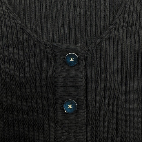 CHANEL VINTAGE COCO BUTTON SLEEVELESS RIB KNIT TOPS BLACK COTTON 36 99P RTW 90286923 - PURPOSE