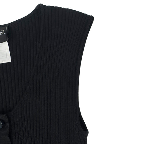 CHANEL VINTAGE COCO BUTTON SLEEVELESS RIB KNIT TOPS BLACK COTTON 36 99P RTW 90286923 - PURPOSE