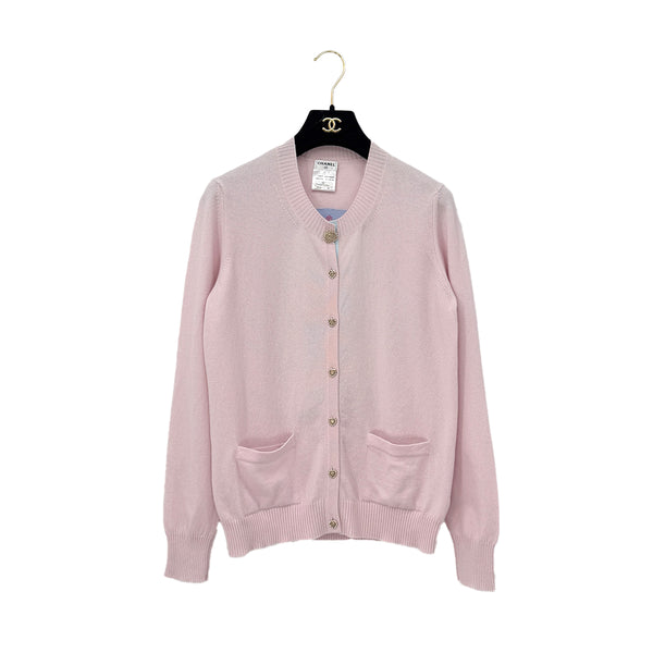 CHANEL MIAMI 2009 CRUISE LINES CARDIGAN COCO BUTTON HEART RHINESTONE PINK BLUE CASHMERE 44 09C RTW 90286924