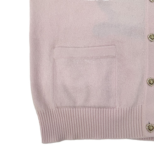 CHANEL MIAMI 2009 CRUISE LINES CARDIGAN COCO BUTTON HEART RHINESTONE PINK BLUE CASHMERE 44 09C RTW 90286924