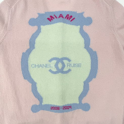 CHANEL MIAMI 2009 CRUISE LINES CARDIGAN COCO BUTTON HEART RHINESTONE PINK BLUE CASHMERE 44 09C RTW 90286924
