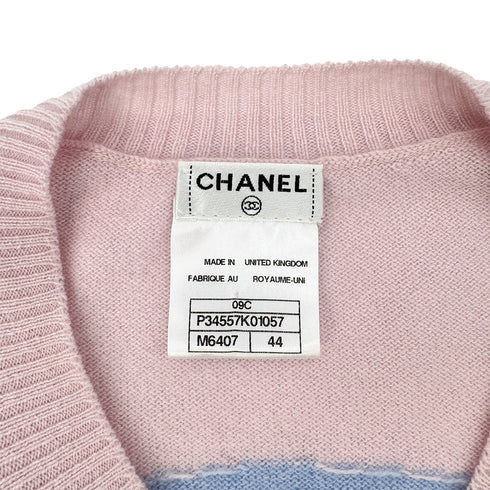 CHANEL MIAMI 2009 CRUISE LINES CARDIGAN COCO BUTTON HEART RHINESTONE PINK BLUE CASHMERE 44 09C RTW 90286924