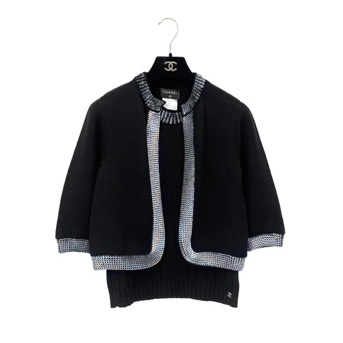 CHANEL VINTAGE COCOMARK TWIN KNIT SEQUINS CARDIGAN SLEEVELESS TOPS BLACK WOOL 38 99A RTW 90286925 - PURPOSE