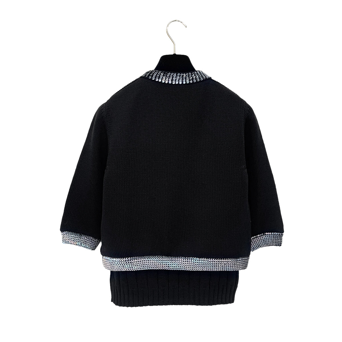 CHANEL COCOMARK TWIN KNIT SEQUINS CARDIGAN SLEEVELESS TOPS BLACK WOOL 38 99A RTW 900286925