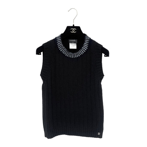 CHANEL VINTAGE COCOMARK TWIN KNIT SEQUINS CARDIGAN SLEEVELESS TOPS BLACK WOOL 38 99A RTW 90286925 - PURPOSE