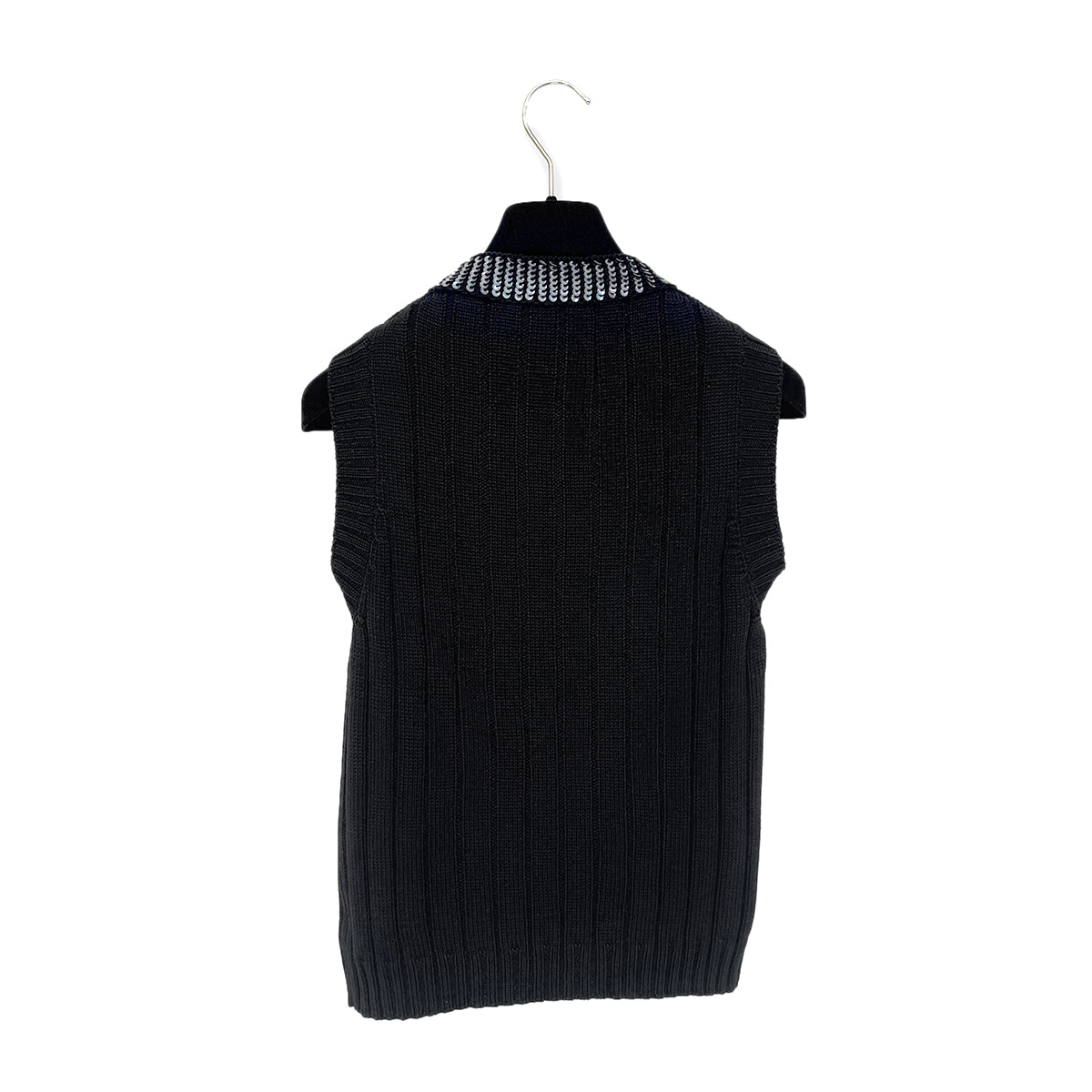 CHANEL COCOMARK TWIN KNIT SEQUINS CARDIGAN SLEEVELESS TOPS BLACK WOOL 38 99A RTW 900286925