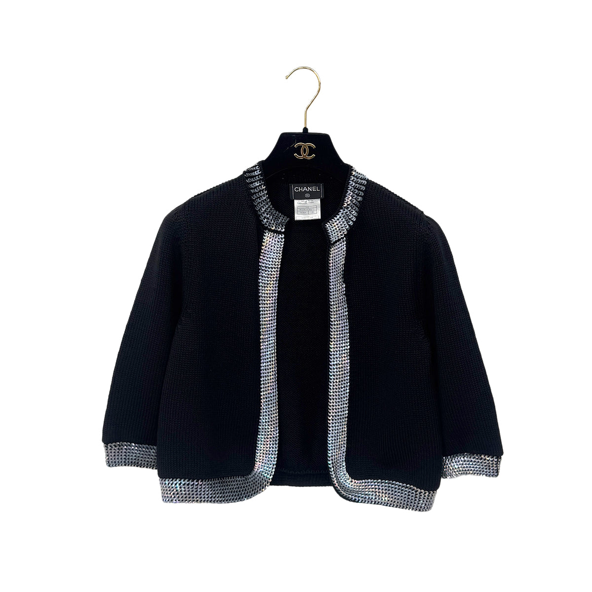 CHANEL COCOMARK TWIN KNIT SEQUINS CARDIGAN SLEEVELESS TOPS BLACK WOOL 38 99A RTW 900286925