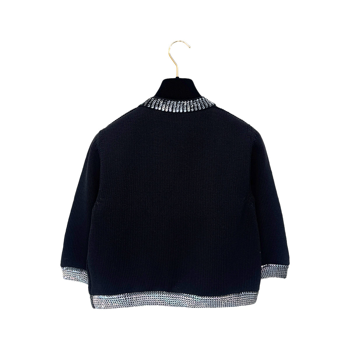 CHANEL COCOMARK TWIN KNIT SEQUINS CARDIGAN SLEEVELESS TOPS BLACK WOOL 38 99A RTW 900286925