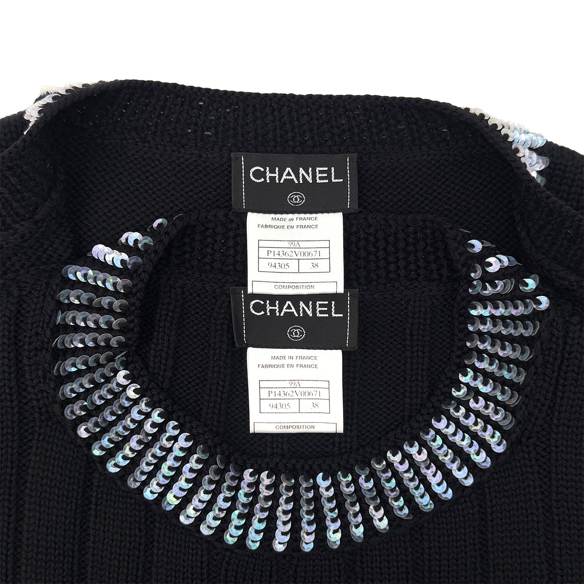 CHANEL COCOMARK TWIN KNIT SEQUINS CARDIGAN SLEEVELESS TOPS BLACK WOOL 38 99A RTW 900286925