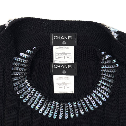 CHANEL VINTAGE COCOMARK TWIN KNIT SEQUINS CARDIGAN SLEEVELESS TOPS BLACK WOOL 38 99A RTW 90286925 - PURPOSE