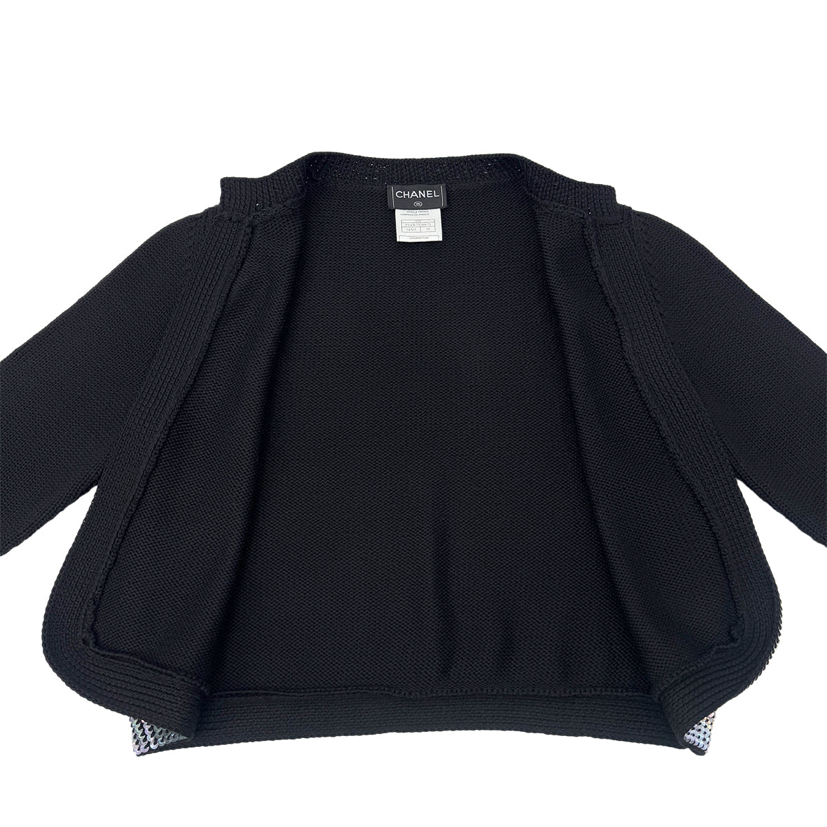 CHANEL COCOMARK TWIN KNIT SEQUINS CARDIGAN SLEEVELESS TOPS BLACK WOOL 38 99A RTW 900286925