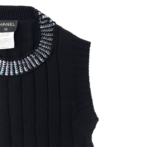 CHANEL VINTAGE COCOMARK TWIN KNIT SEQUINS CARDIGAN SLEEVELESS TOPS BLACK WOOL 38 99A RTW 90286925 - PURPOSE