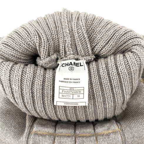 CHANEL VINTAGE COCOMARK CHOCOLATE BAR TURTLENECK KNIT GRAY WOOL 38 00A RTW 90286926 - PURPOSE