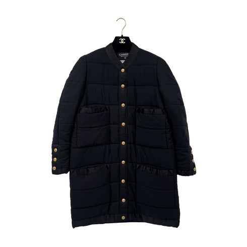 CHANEL VINTAGE COCO BUTTON FOUR POCKET DOWN COAT BLACK 38 RTW 90287075 - PURPOSE