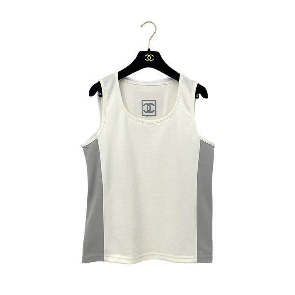 CHANEL COCOMARK SLEEVELESS TOPS WHITE GLAY POLYAMIDE 44 01P RTW 90287076
