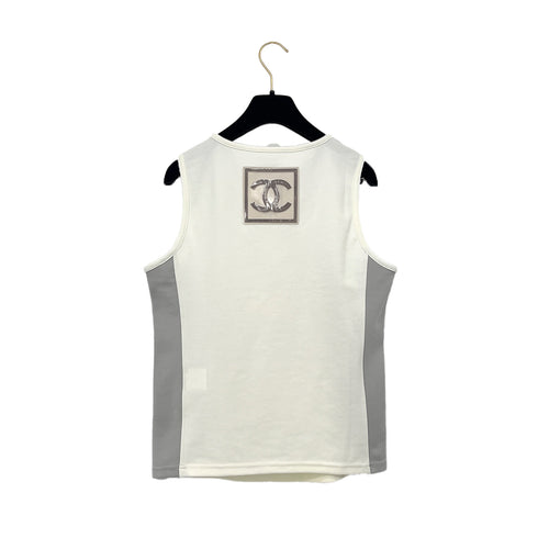 CHANEL COCOMARK SLEEVELESS TOPS WHITE GLAY POLYAMIDE 44 01P RTW 90287076