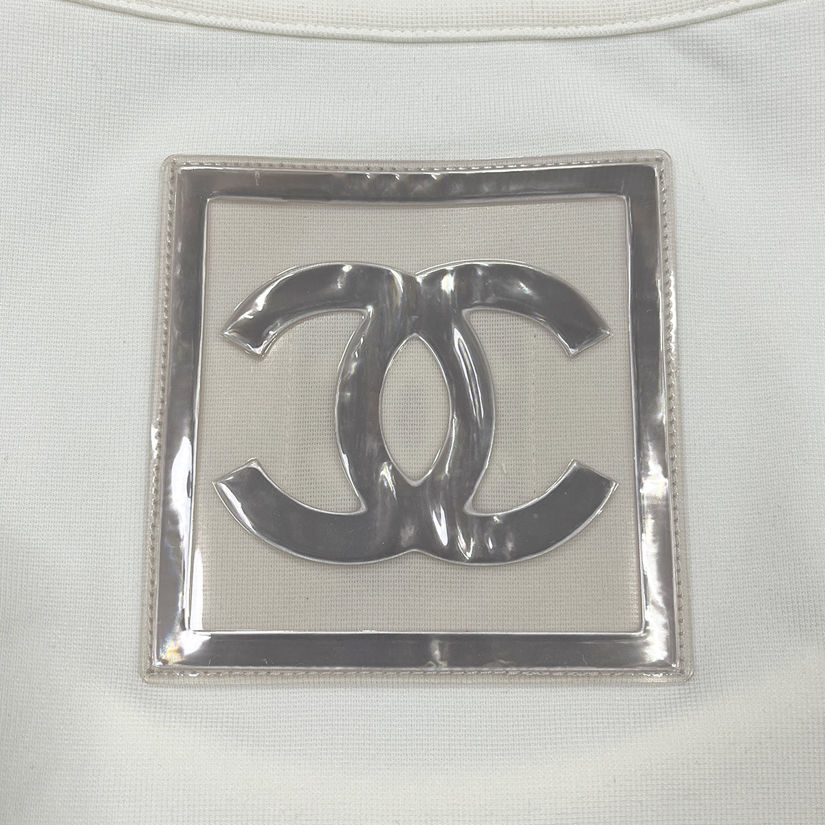 CHANEL COCOMARK SLEEVELESS TOPS WHITE GLAY POLYAMIDE 44 01P RTW 90287076